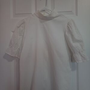 3/$15 White Blouse with Lace Puff Sleeves